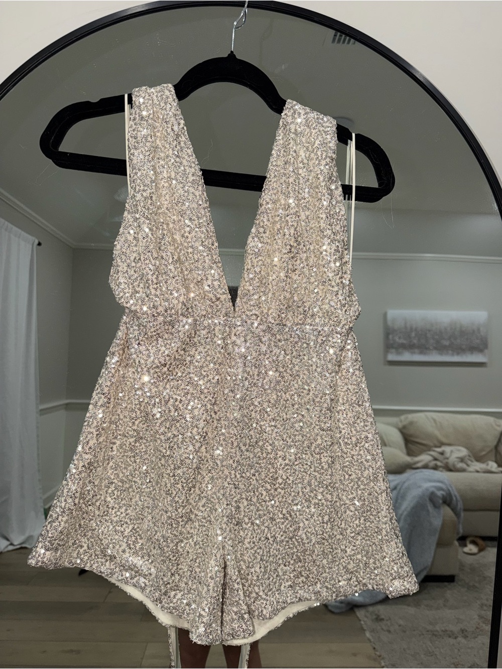 Sequin Deep V Romper - Champagne